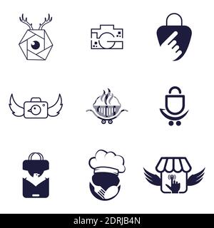 Business, Company Professional Logo Icon Set 9 Bundle Design Stock Vector