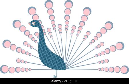 Peacock colorful on a white background. A bird with a beautiful tail. Fabulous magic bird. Stock Vector