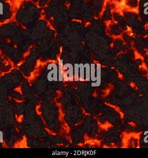 Seamless magma or lava texture with melting material flowing among hot rocks. Red hot molten lava flow Stock Photo