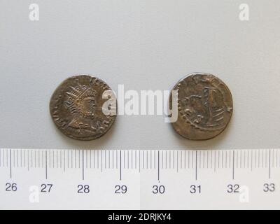 Ruler: Tetricus I, Emperor of Gaul, ca. 213–276, ruled 271–74, Coin of Tetricus I, Emperor of the Gallic Empire, 271–74, base, 3.43 g, 8:00, 17 mm, Made in Roman Empire, Roman, 3rd century A.D., Numismatics Stock Photo