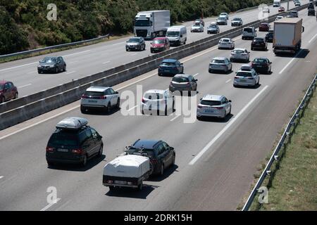 Valence (south-eastern France): road traffic on the motorway A7, weekend of galley for the holiday departures Stock Photo