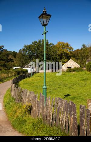 UK, Wales, Cardiff, St Fagans, National Museum of History, street lamp and slate fence Stock Photo