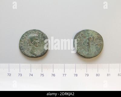 Ruler: Nerva, Emperor of Rome, A.D. 30–98, ruled 96–98, Mint: Rome, Dupondius of Nerva, Emperor of Rome from Rome, 96, Bronze, 11.86 g, 6:00, 27.1 mm, Made in Rome, Italy, Roman, 1st century A.D., Numismatics Stock Photo