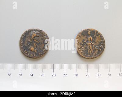Ruler: Nerva, Emperor of Rome, A.D. 30–98, ruled 96–98, Mint: Rome, 1 As of Nerva, Emperor of Rome from Rome, 97, Bronze, 8.90 g, 6:00, 27.3 mm, Made in Rome, Italy, Roman, 1st century A.D., Numismatics Stock Photo