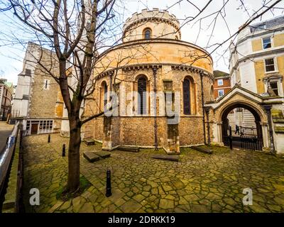 Temple Church, late 12th-century church in the City of London located between Fleet Street and the River Thames, built by the Knights Templar as their English headquarters - London, England Stock Photo