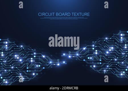 Circuit board technology background with hi-tech digital data connection system. Abstract computer electronic desing background. Motherboard hi-tech Stock Vector