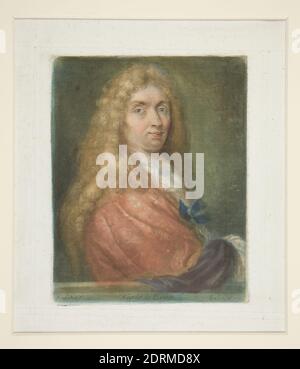Artist: Carlo Lasinio, Italian, 1759–1838, After: Charles Le Brun, French, 1619–1690, Charles Lebrun, from Ritratti di pittori (Portraits of Painters), ca. 1789, Color mezzotint with touches of hand-coloring, platemark: 16.2 × 12.9 cm (6 3/8 × 5 1/16 in.); Sheet: 22.4 × 19.5 cm (8 13/16 × 7 11/16 in.), Made in Italy, Italian, 18th century, Works on Paper - Prints Stock Photo
