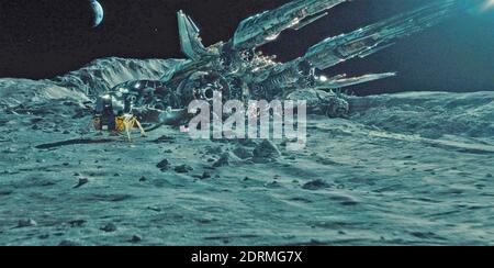 TRANSFORMERS: DARK OF THE MOON 2011 Paramount Pictures film. The crash site of The Ark next to the Apollo landing site. Stock Photo