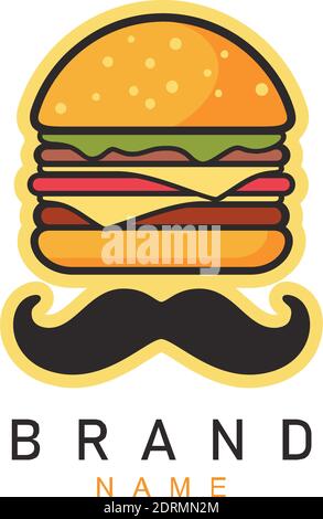 mustache burger logo icon vector vector graphic concept design Stock Vector