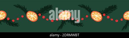orange and cranberries vector border print Stock Vector
