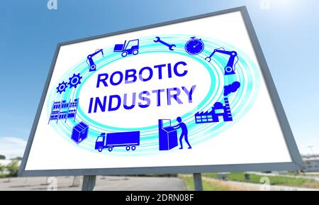 Robotic industry concept drawn on a billboard Stock Photo