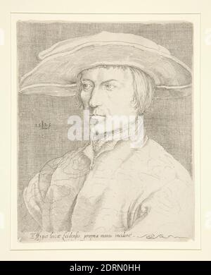 Artist, style of: Lucas van Leyden, Netherlandish, 1494–1533, After (?): Albrecht Dürer, German, 1471–1528, Self-Portrait of the Artist, 1525 [Portrait of a man, so-called Lucas van Leyden, self-portrait], ca. 1600, Etching and engraving, platemark: 17.2 × 14 cm (6 3/4 × 5 1/2 in.), Made in The Netherlands, Netherlandish, 16th–17th century, Works on Paper - Prints Stock Photo