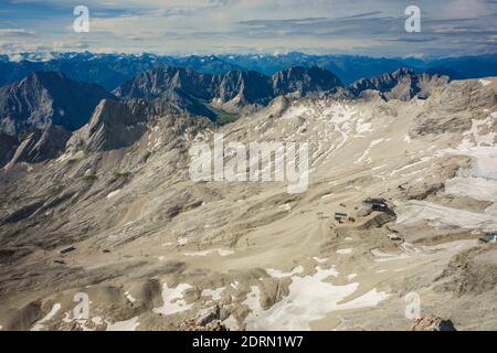 The Zugspitze highest peak of the Wetterstein Mountains, & highest mountain in Germany. Lies south of the town of Garmisch-Partenkirchen. Stock Photo