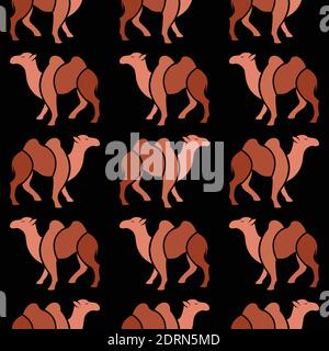 Vector seamless pattern with brown camel  on black background. wallpaper. Easy editable layered vector illustration. Stock Vector