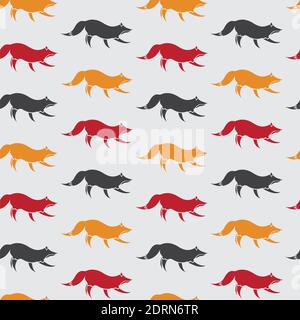 fox vector art background design for fabric and decor. Seamless pattern. Easy editable layered vector illustration. Stock Vector