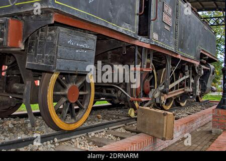 Kikinda, Serbia, October 17, 2015. Old steam locomotive series JZ51 - 159 manufactured in Hungary around 1910.Locomotive is a museum specimen and is p Stock Photo