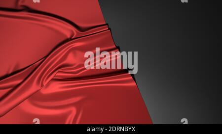 Abstract red silk on black christmas background. Black background with red canvas. Stock Photo