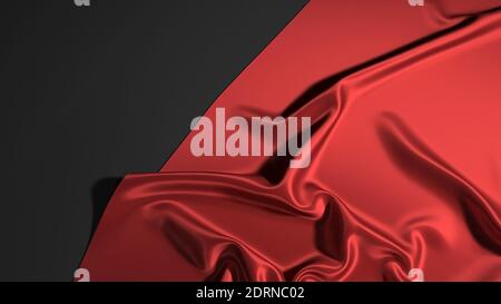Abstract red silk on black christmas background. Black background with red canvas. Stock Photo