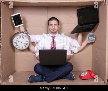 happy multitasking businessman ready for new challenges at work Stock Photo