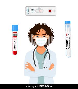 Female doctor in a medical mask. Choosing a coronavirus test. Vector Illustration in cartoon style Stock Vector
