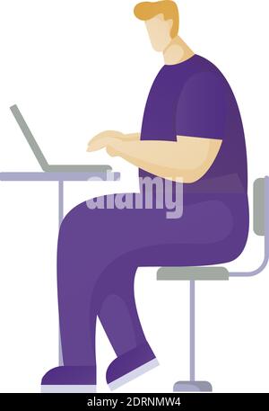A buisnessman sitting infront of his laptop searching information in computer network. Searching concept. . A contemporary style. Vector flat design i Stock Vector