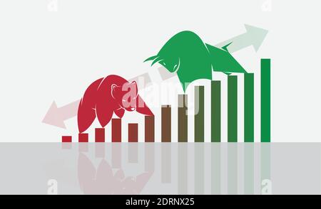 Vector of bull and bear symbols of stock market trends. The growing and falling market. Wild Animals. Easy editable layered vector illustration. Stock Vector