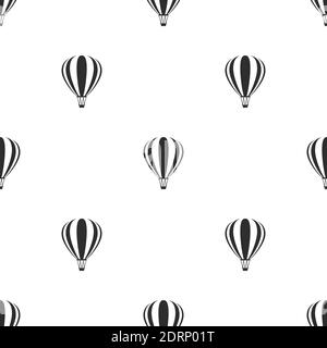 black hot air baloons line silhouettes on white background. Flat cartoon vector ornament. Retro style background. Seamless pattern. Good for print, pa Stock Vector