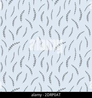 Natural vector seamless pattern leaves on gray-blue background template Stock Vector