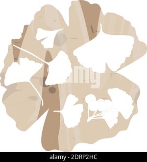 Ginkgo biloba leaf set. Vector realistic silhouettes isolated on brown painted background. Botanical illustration. EPS 10 Stock Vector