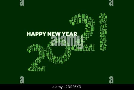 vector illustration of Happy new year 2021 concept design for environmental and eco-friendly, energy saving, ecological recycling. Stock Vector