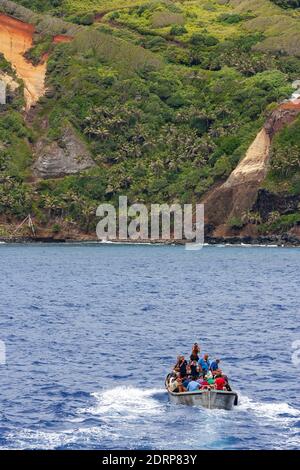 View from cruise ship Pacific Princess while moored in  Bounty Bay at The Pitcairn Islands, which is a small  group of Islands being a British Oversea Stock Photo