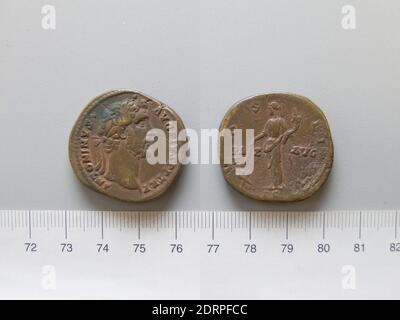 Ruler: Antoninus Pius, Emperor of Rome, A.D. 86–161, ruled A.D. 138–161, Mint: Rome, Sestertius of Antoninus Pius, Emperor of Rome from Rome, 145–61, Orichalcum, 29.24 g, 11:00, 32 mm, Made in Rome, Roman, 2nd century, Numismatics Stock Photo