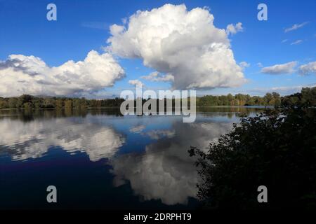 View over Gunwade Lake, Ferry Meadows country park, Peterborough, Cambridgeshire, England, UK Stock Photo