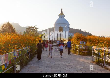 Peace Pagoda in Pokhara, Nepal Stock Photo