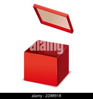 Red box opened, paper, cardboard. Vector template isolated mockup for design products, package, branding. Stock Vector