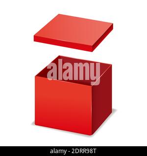 Red box opened, paper, cardboard. Vector template isolated mockup for design products, package, branding. Stock Vector