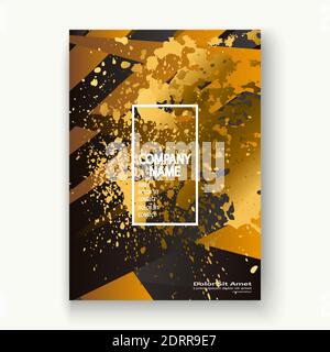 Creative luxurious and rich cover frame design paint golden splatter, gold glitter vector illustration. Black yellow abstract template invitation. Geo Stock Vector