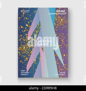 Creative luxurious and rich cover frame design paint golden splatter, gold glitter vector illustration. Blue pink abstract template invitation. Stripe Stock Vector