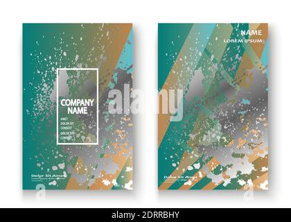 Creative luxurious and rich cover frame design paint silver splatter, grey glitter vector illustration. Turquoise abstract template invitation. Stripe Stock Vector