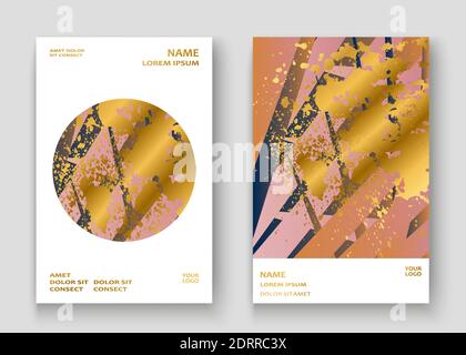 Creative luxurious and rich cover frame design paint golden splatter, gold glitter vector illustration. Pink light abstract template invitation.Stripe Stock Vector