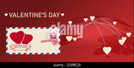 3d paper plane with envelope and heart icons, clouds, isolated on ...