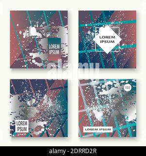 Creative luxurious and rich cover frame design paint silver splatter, grey glitter vector illustration. Turquoise abstract template invitation.Striped Stock Vector