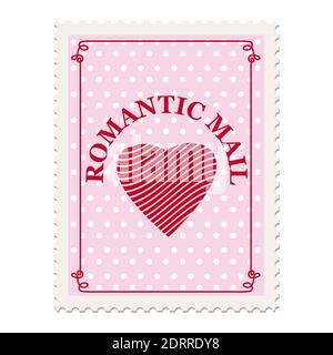 Valentine s day postage stamp, for postcard, mail envelope. Heart, Romantic Mail, retro, vintage, vector, isolated Stock Vector