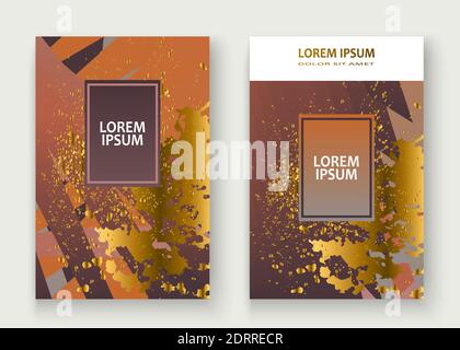 Creative luxurious and rich cover frame design paint golden splatter, gold glitter vector illustration. Brown orange abstract template invitation. Geo Stock Vector