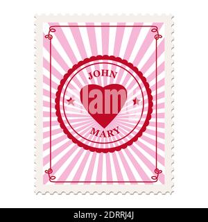 Valentine s day postage stamp, for postcard, mail envelope. Heart, retro, vintage, vector, isolated Stock Vector