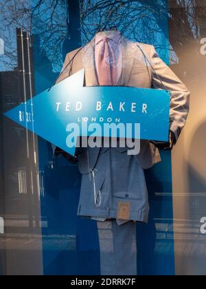 The Ted Baker shop in Cambridge UK showing the window display and signs Stock Photo