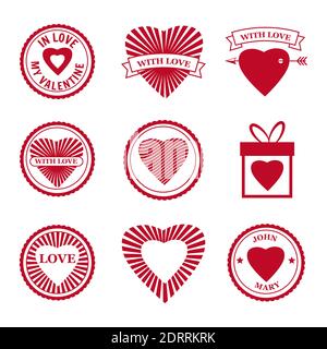 Set Love Mail icon Happy Valentine day Heart stamps. Symbol for mail design vector isolated Stock Vector