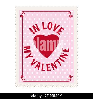 Valentine s day postage stamp, for postcard, mail envelope. Heart, In Love My Valentine, retro, vintage, vector, isolated Stock Vector