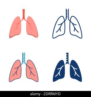 Human lungs icon set in flat and line style. Vector illustration. Stock Vector