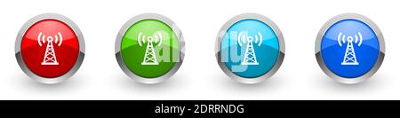 Antenna, network silver metallic glossy icons, set of modern design buttons for web, internet and mobile applications in four colors options isolated Stock Photo